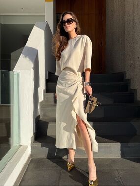 ZARA ZW COLLECTION DRAPED MIDI DRESS